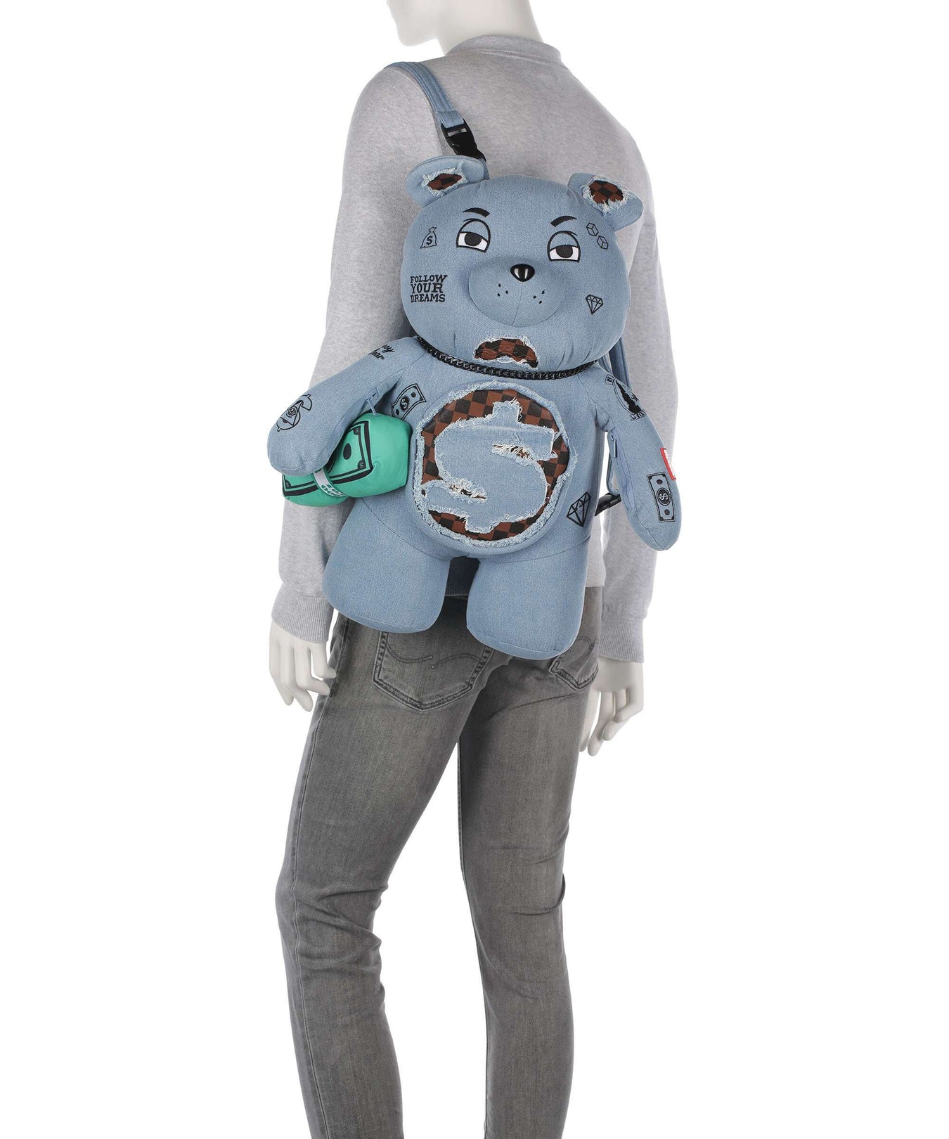Sprayground Denim Shark Moneybear Backpack blue