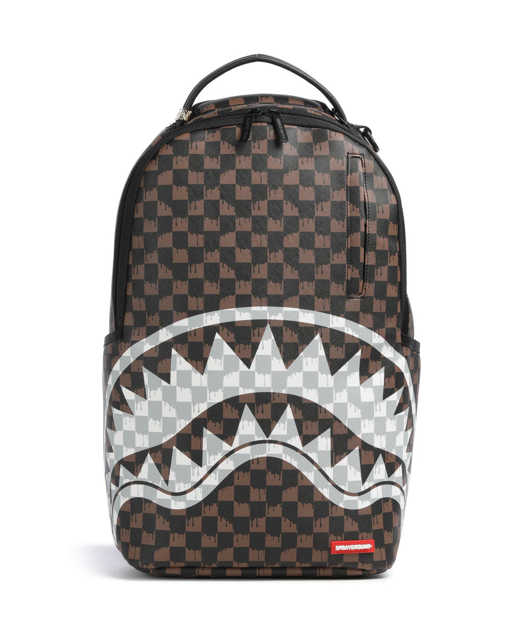 Sprayground Brown And Cream Drip Check Shark Backpack brown