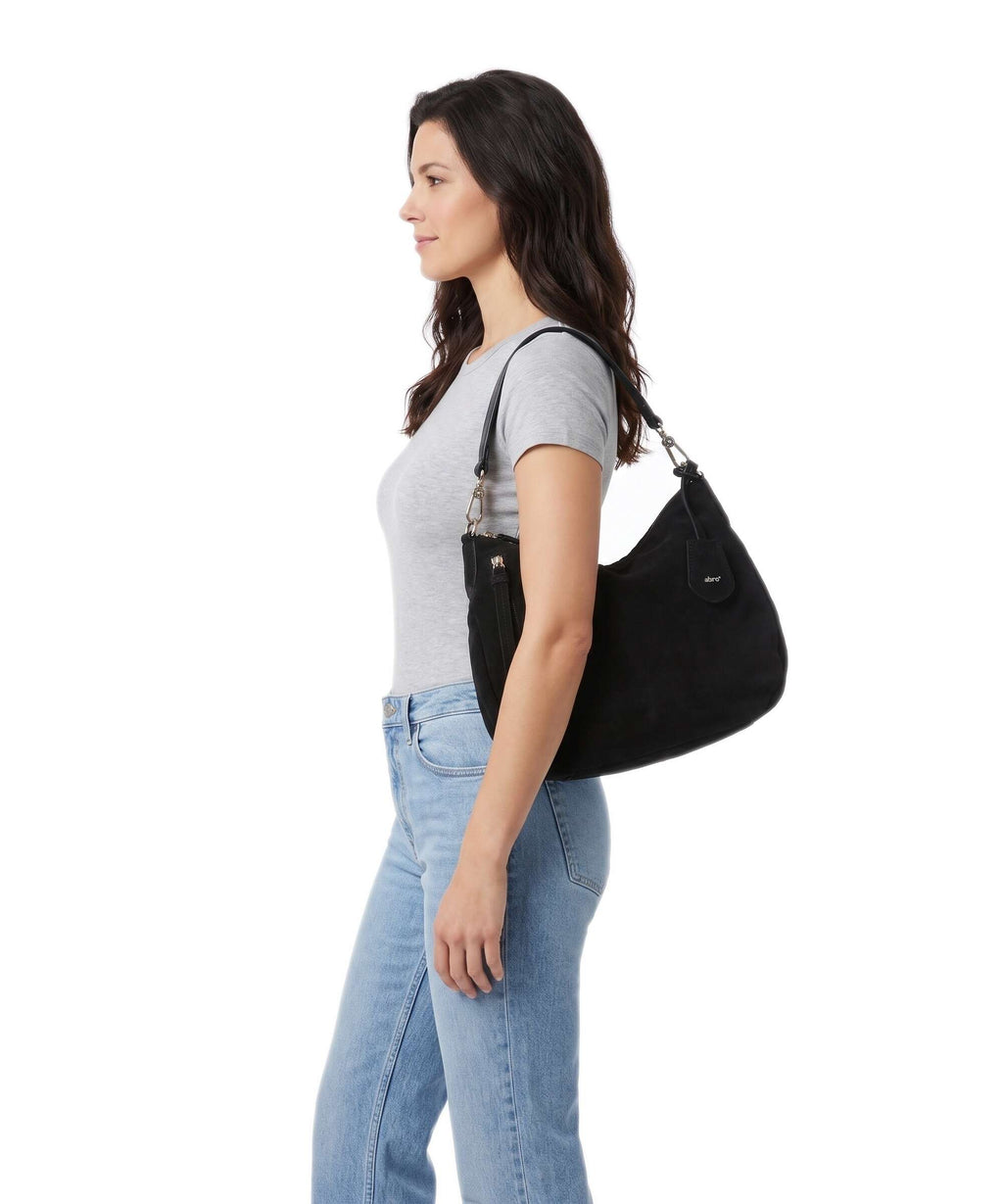Abro Suede Juna Small Hobo bag black/gold