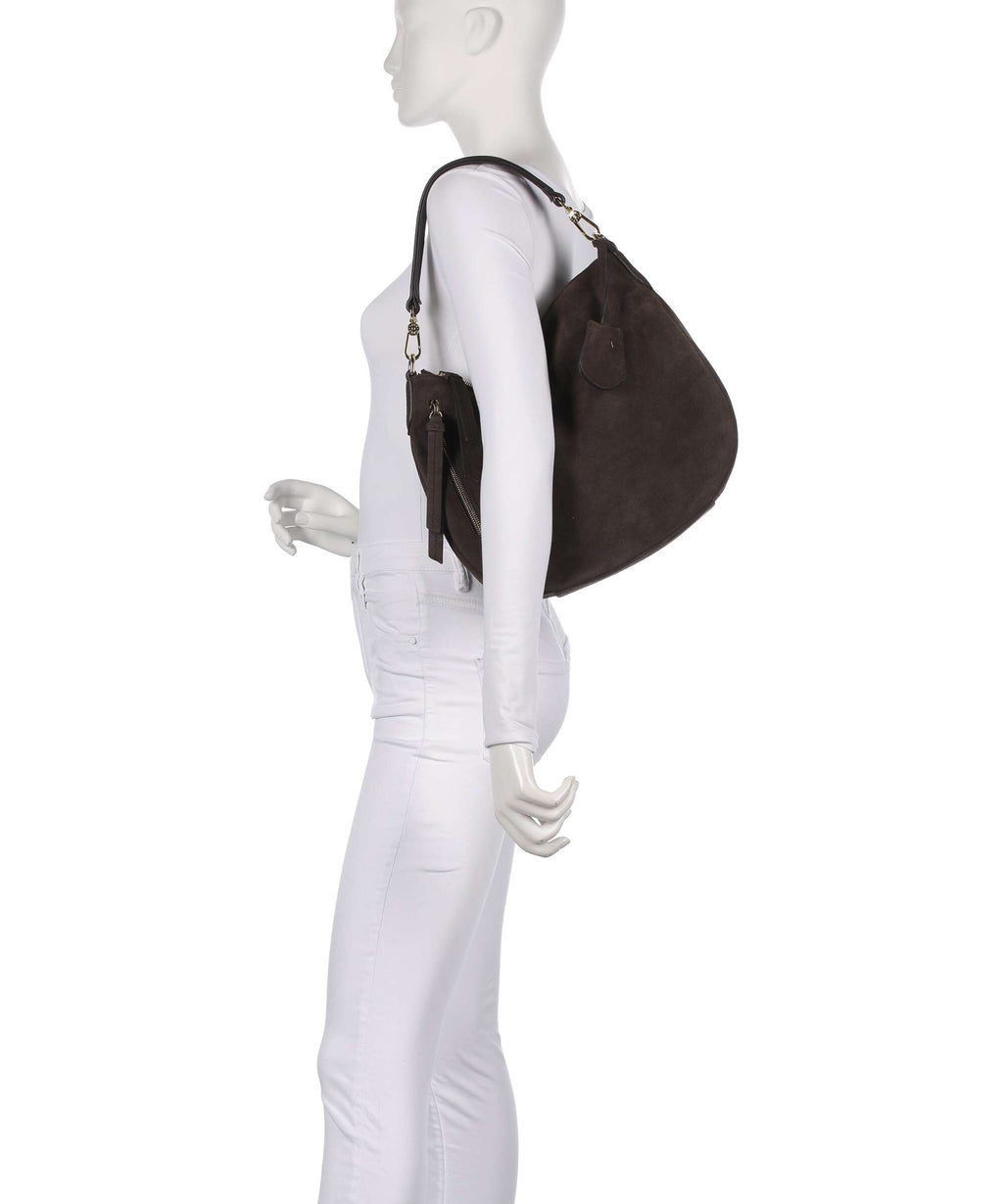 Abro Suede Juna Small Hobo bag dark brown