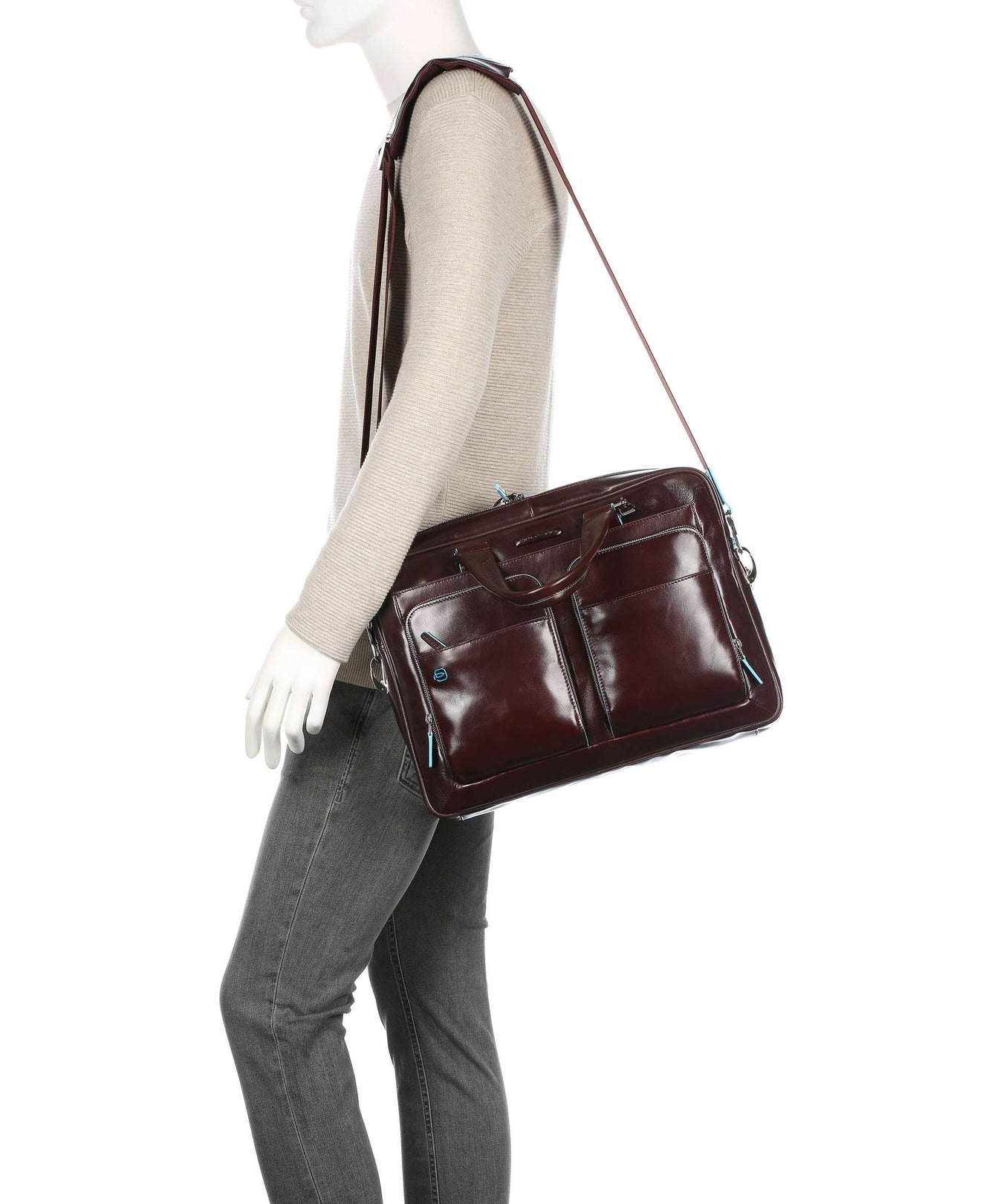 Piquadro Blue Square Briefcase mahogany