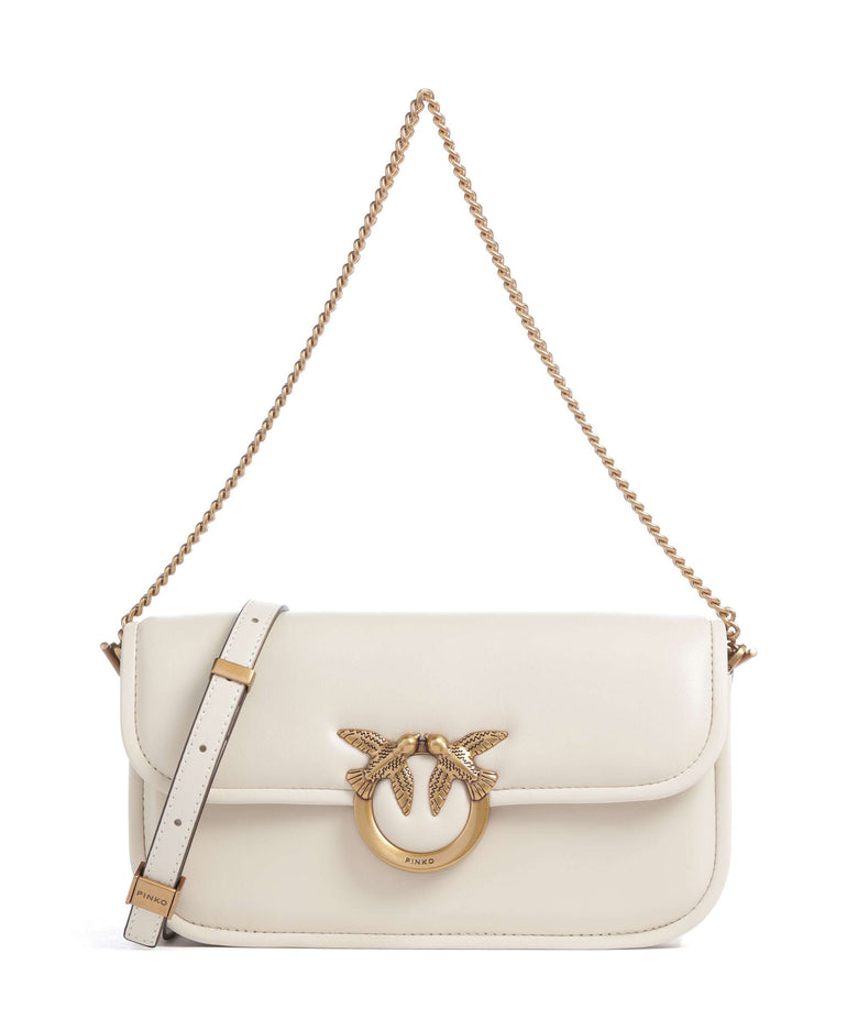 Pinko Love Box Baguette Shoulder bag bianco seta/antique gold