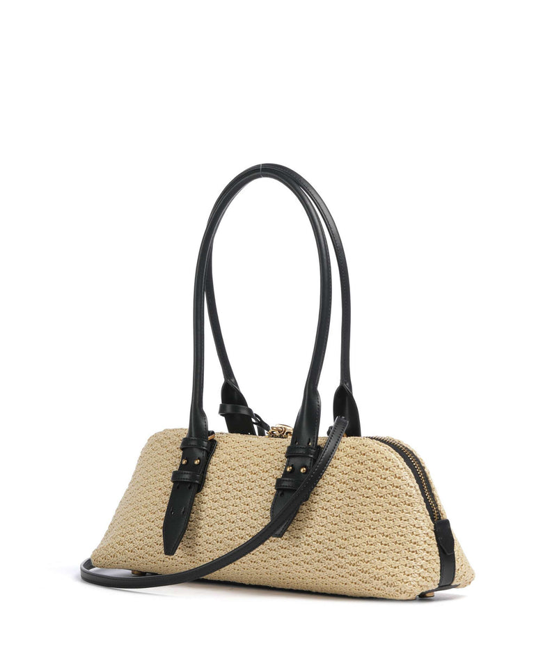 Pinko Bowling Horizontal Big Handbag raffia/bianco/antique gold