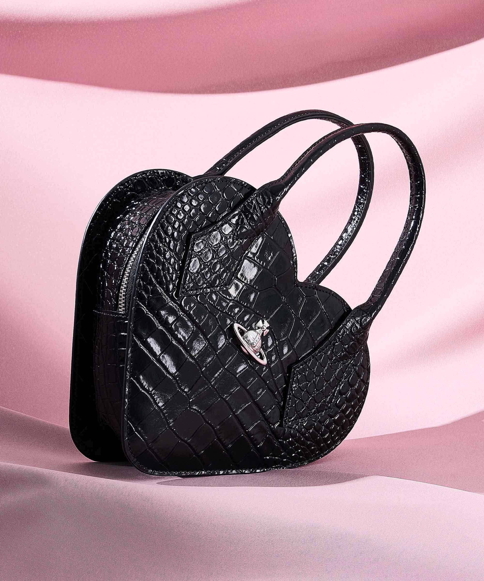 Vivienne Westwood Josephine Heart Embossed Croc Handbag black
