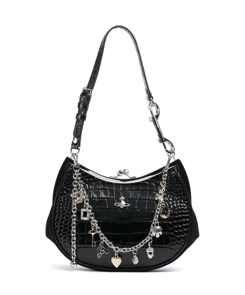 Vivienne Westwood Charm Frame Embossed Croc Shoulder bag black charms