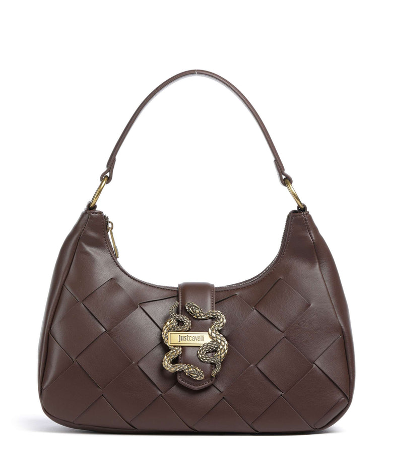 Just Cavalli Iconic Snakes Braided Shoulder bag black coffee