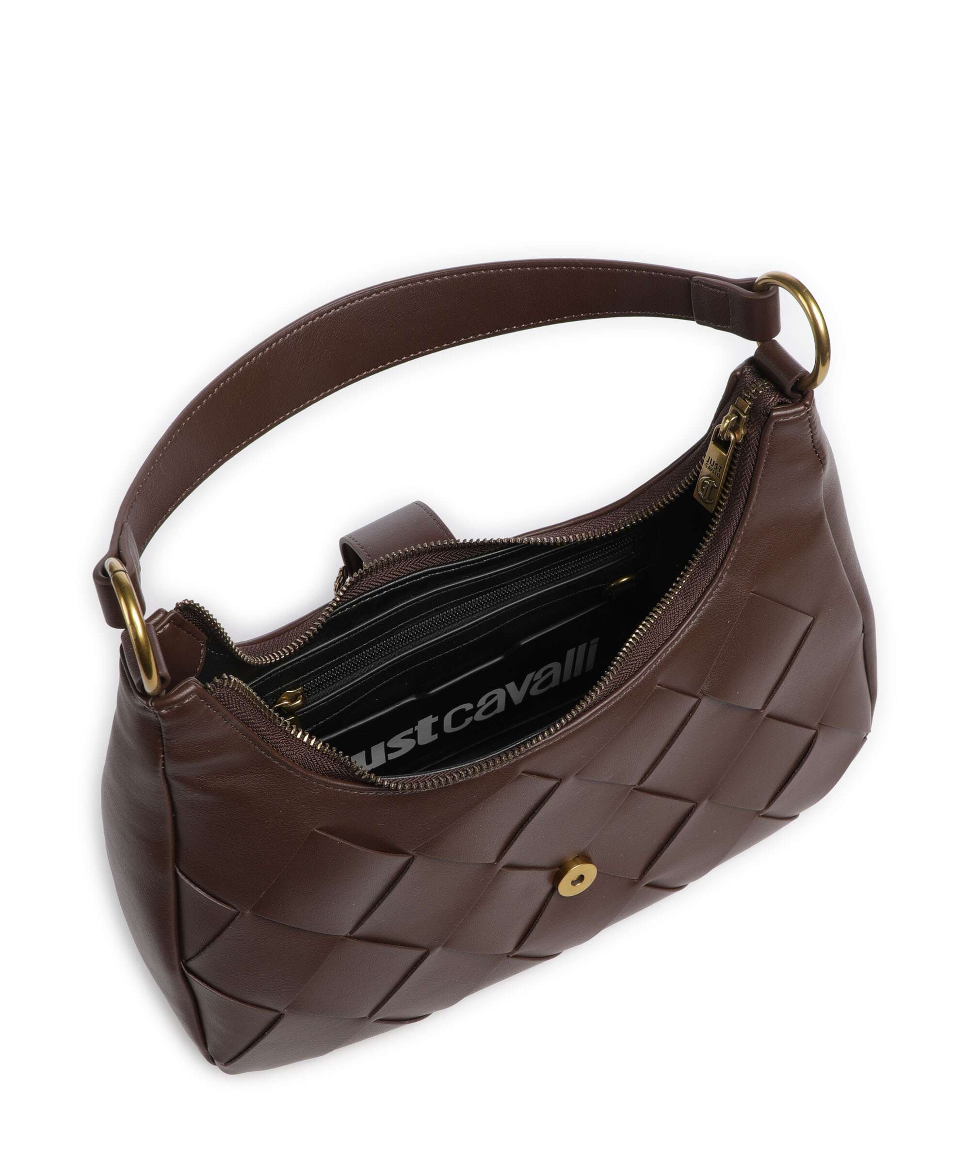 Just Cavalli Iconic Snakes Braided Shoulder bag black coffee