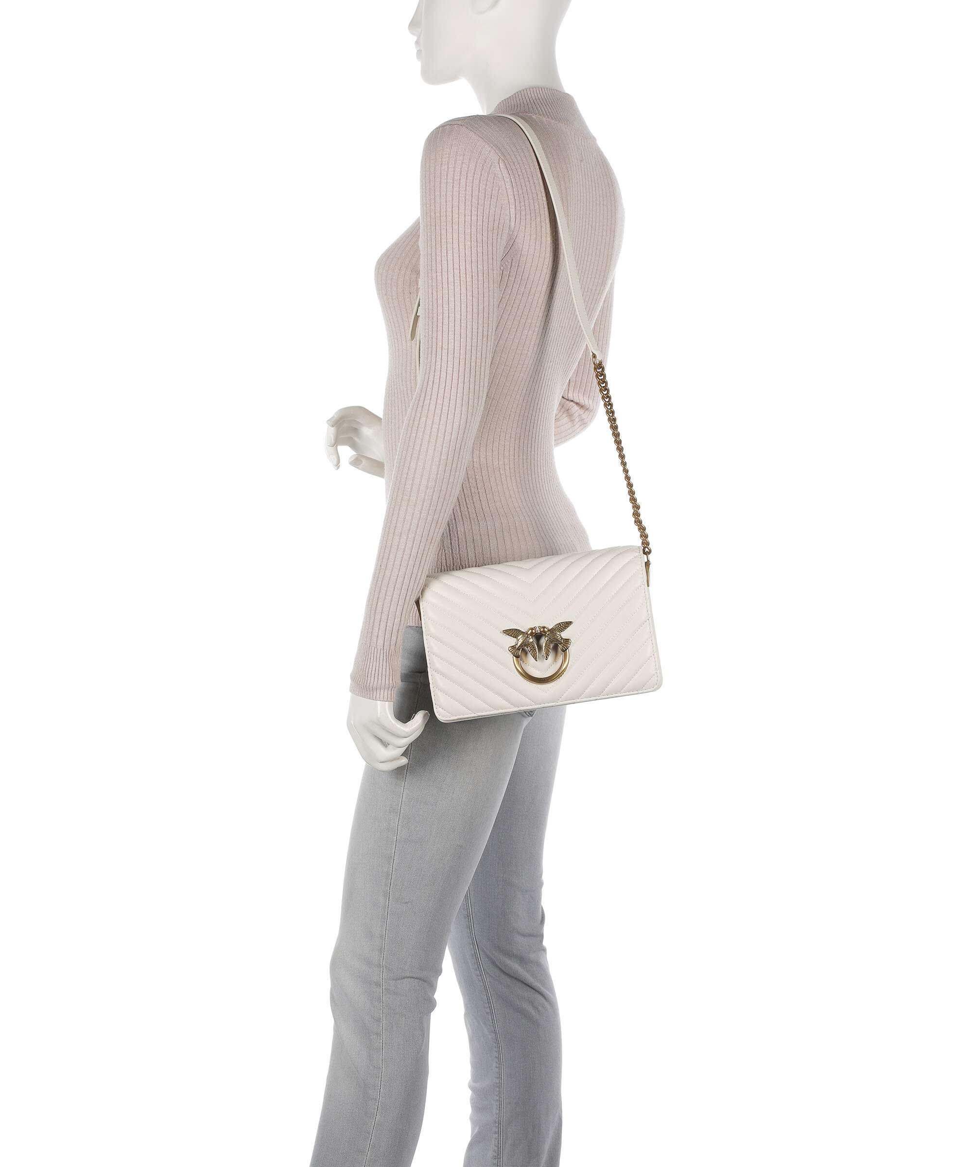 Pinko Love Click Classic Crossbody bag bianco seta/antique gold