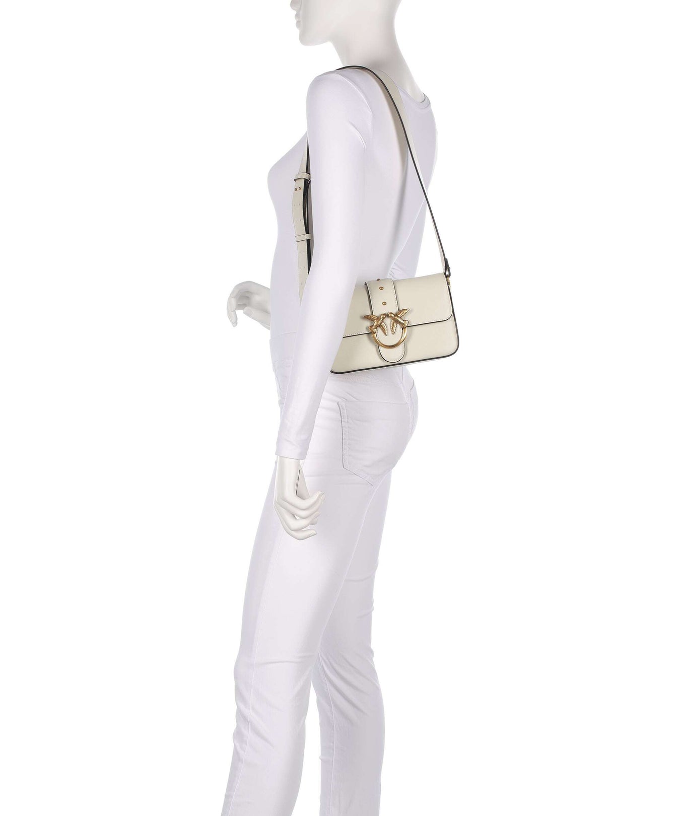 Pinko Love One Mini Slouchy Shoulder bag bianco seta/antique gold