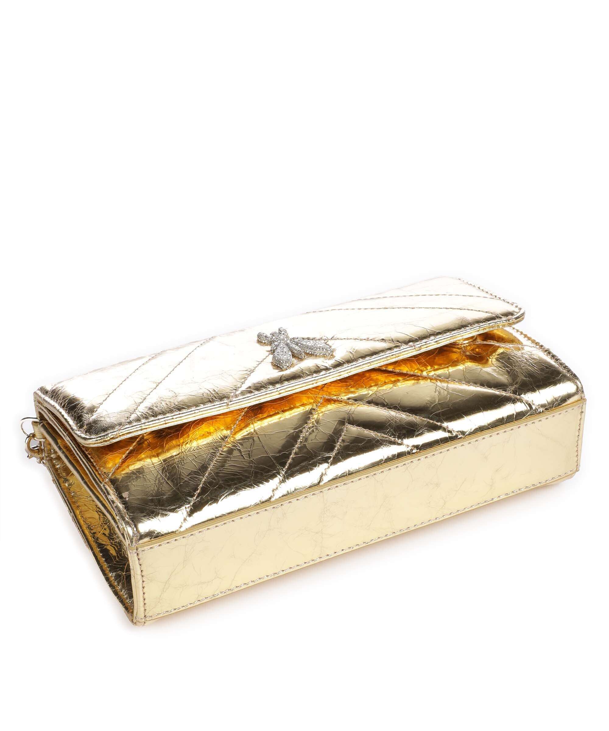 Patrizia Pepe Fly Quilted Metallic Crossbody bag craquele gold