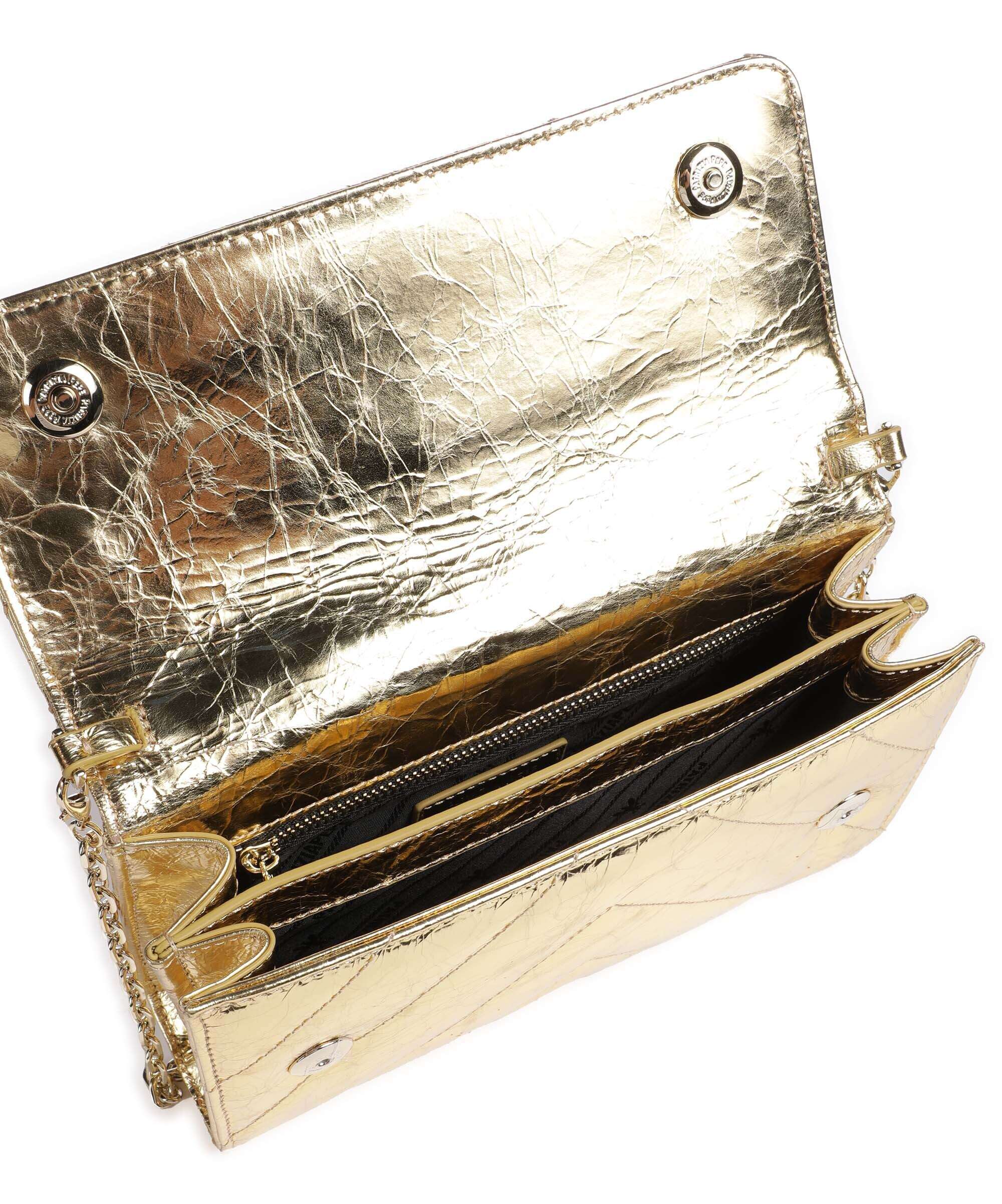 Patrizia Pepe Fly Quilted Metallic Crossbody bag craquele gold