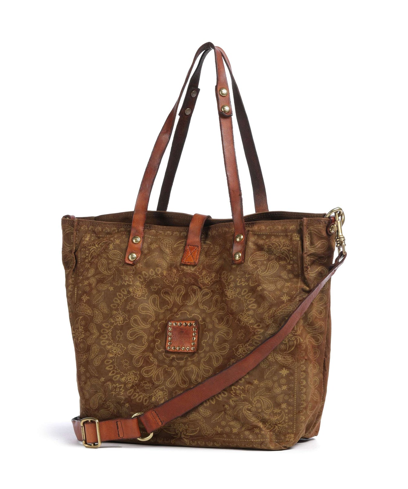Campomaggi Tote bag verde militare/cognac/oro