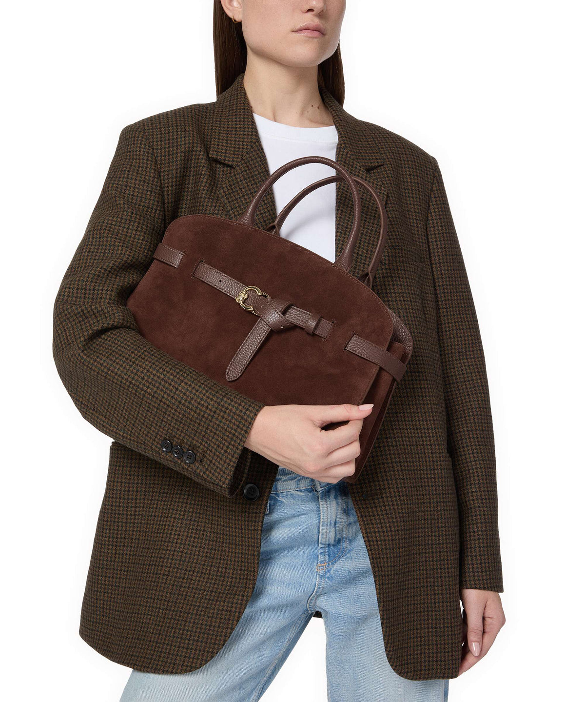 Coccinelle Sabine Suede Handbag brunette