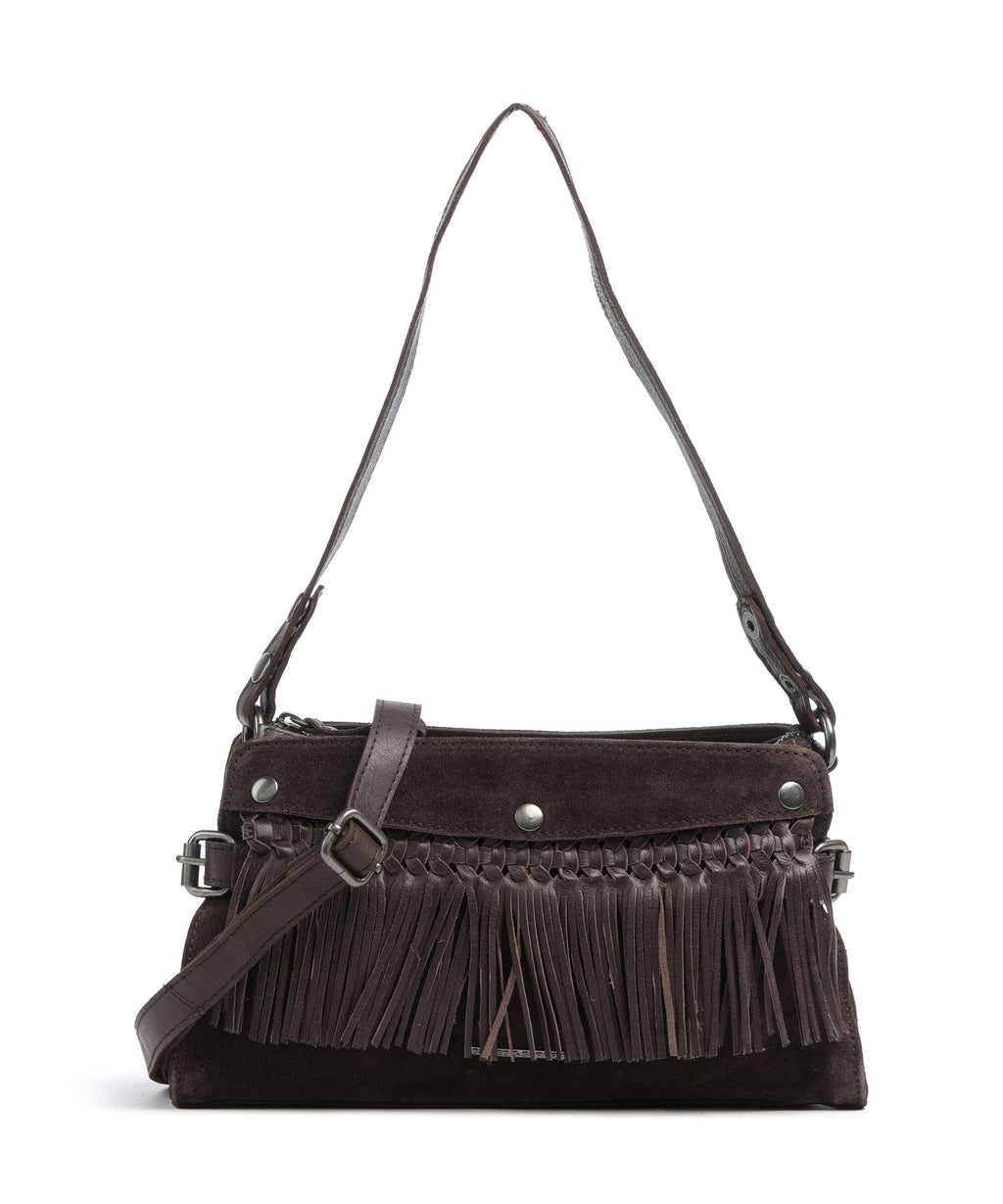 Spikes & Sparrow Suede Mix Madelon Shoulder bag dark brown