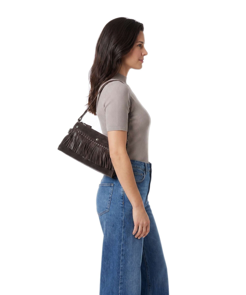 Spikes & Sparrow Suede Mix Madelon Shoulder bag dark brown
