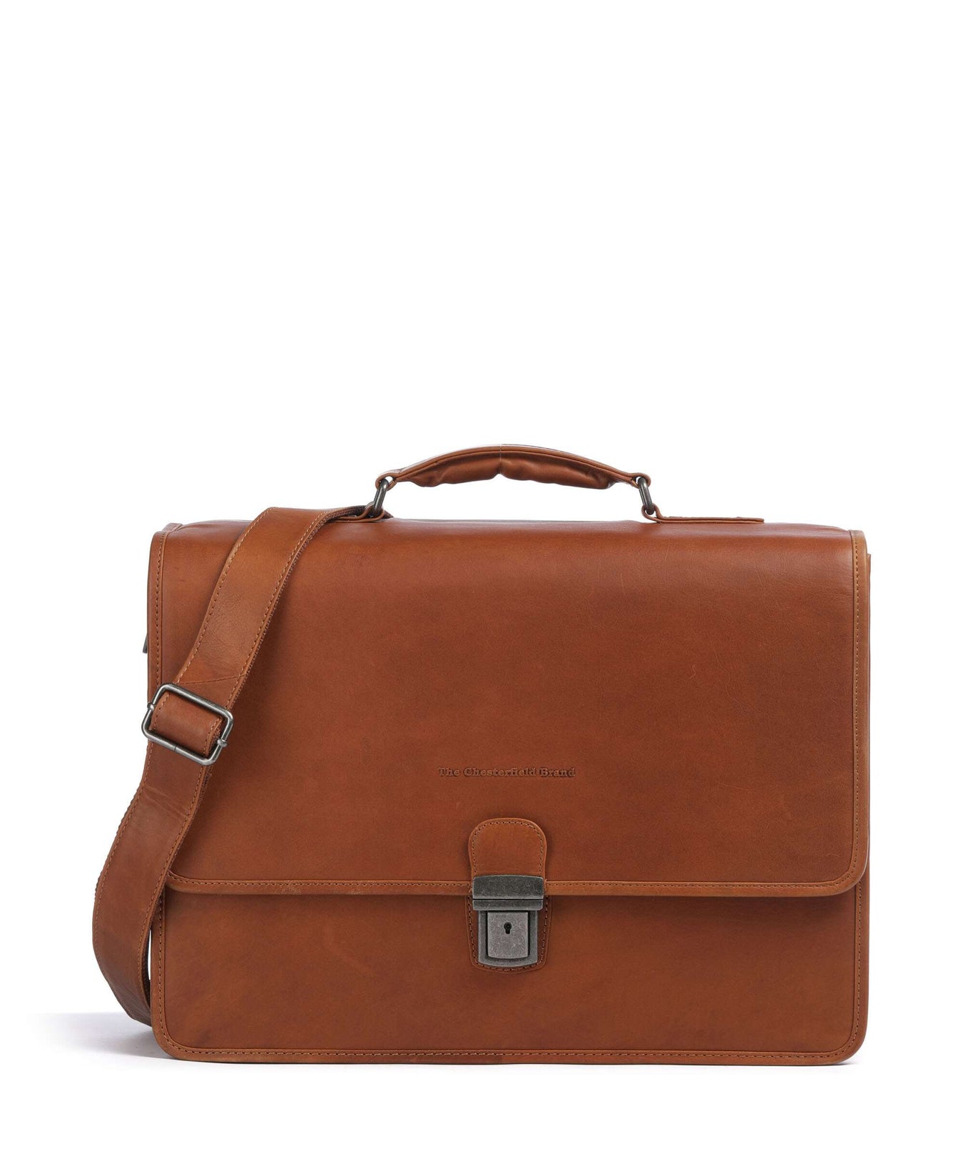 The Chesterfield Brand Cow Wax Pull Up Glenwood Briefcase cognac