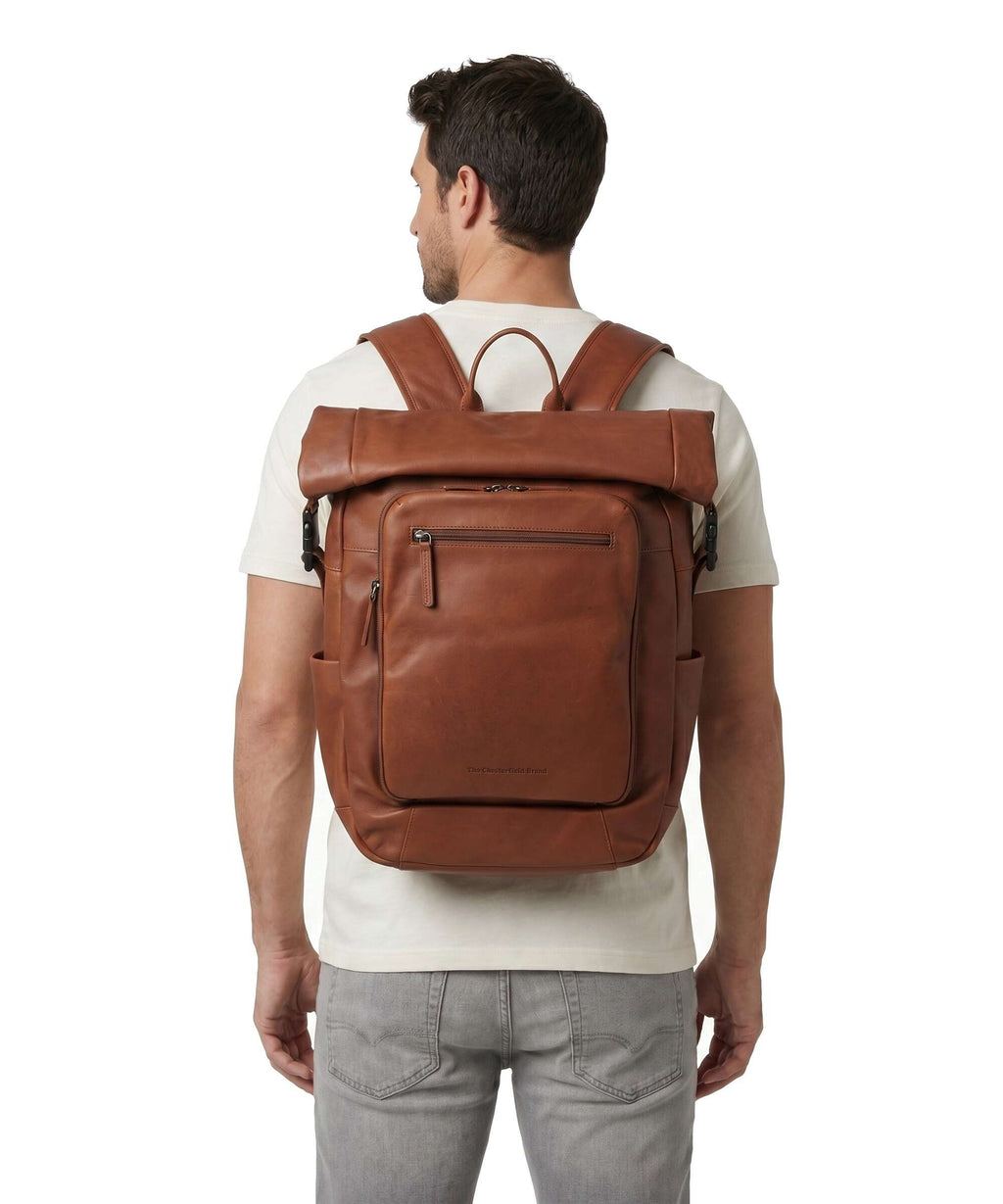 The Chesterfield Brand Wax Pull Up Cow Remo Rolltop backpack cognac